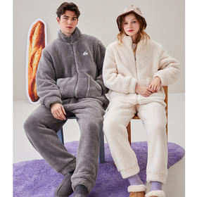 芬腾珊瑚绒情侣睡衣秋冬加厚套装女可外穿加大码法兰绒男士家居服