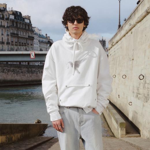 GOODBAI 916 logo白鸽印花连帽抽绳翻折下摆oversize长袖卫衣 商品图0