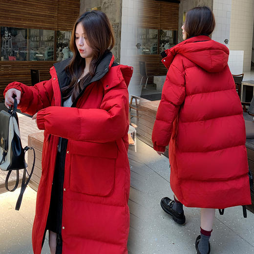 奢姿大码女装2025冬季胖妹妹可脱卸蓬松大毛领连帽长款羽绒服外套7354300238 商品图4