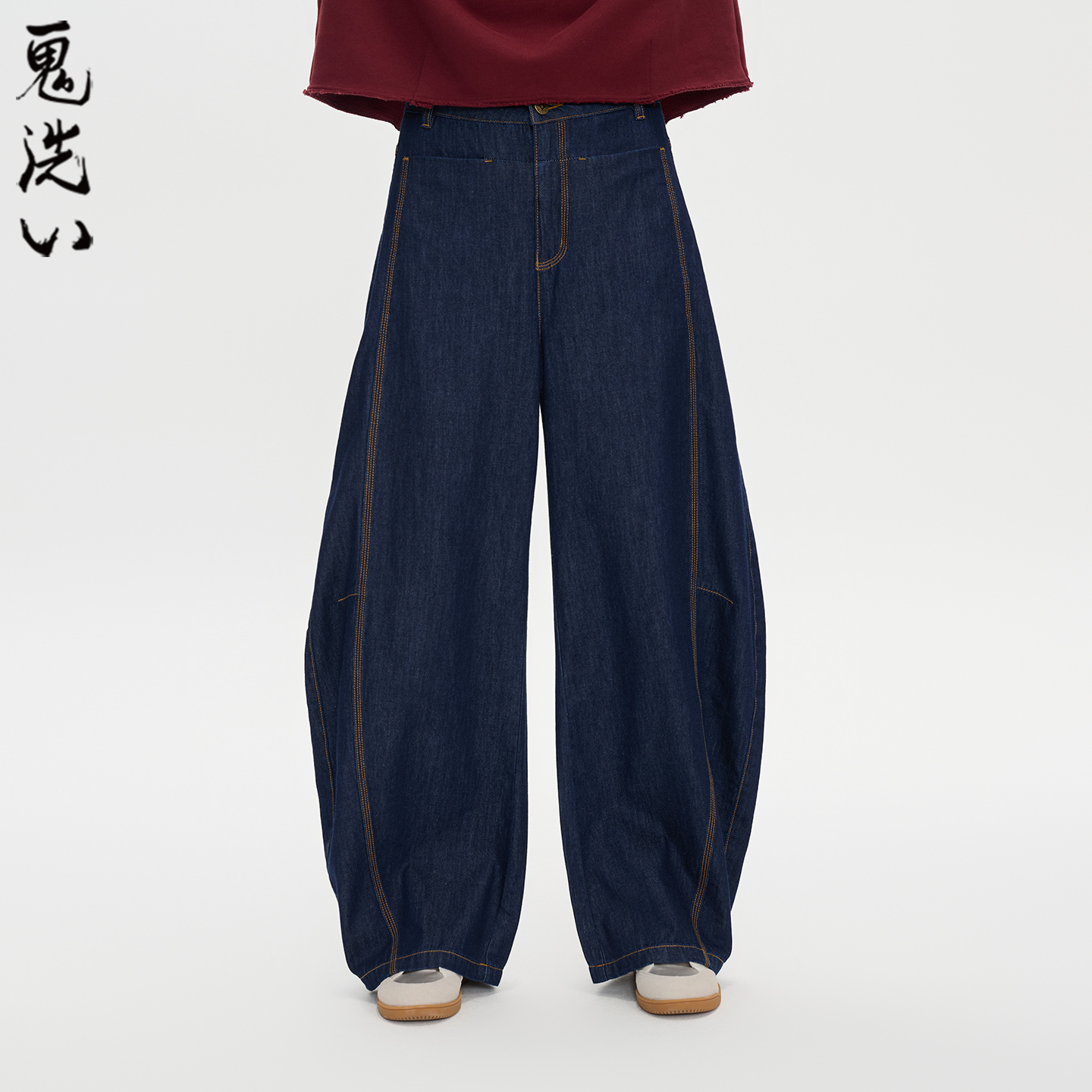 ONIARAI/鬼洗25秋冬新品女生高腰结构线条弯刀牛仔长裤 25B4448