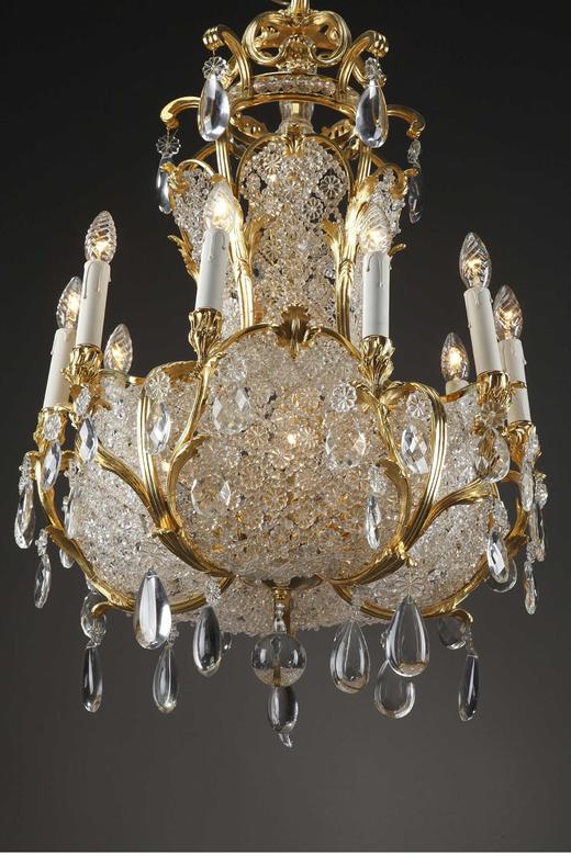 独角鹿西洋古董 1880年代法国出品路易十五风格繁花主题铜鎏金精雕装饰十枝头烛台式枝形水晶吊灯 商品图1