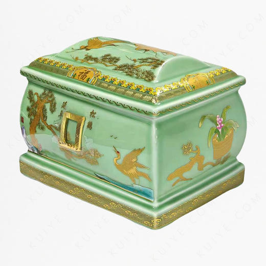【艺德春】钢化瓷高档寿盒“松鹤延年”（青玉）景德镇瓷骨灰盒 商品图1