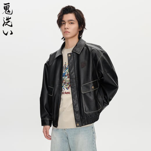 ONIARAI/鬼洗25秋冬新品复古阔型擦色皮夹克男式休闲外套 B340246 商品图0