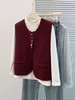 秋冬新款【针织马甲开衫】气质坎肩无袖背心 韩系chic酒红色上衣 商品缩略图3