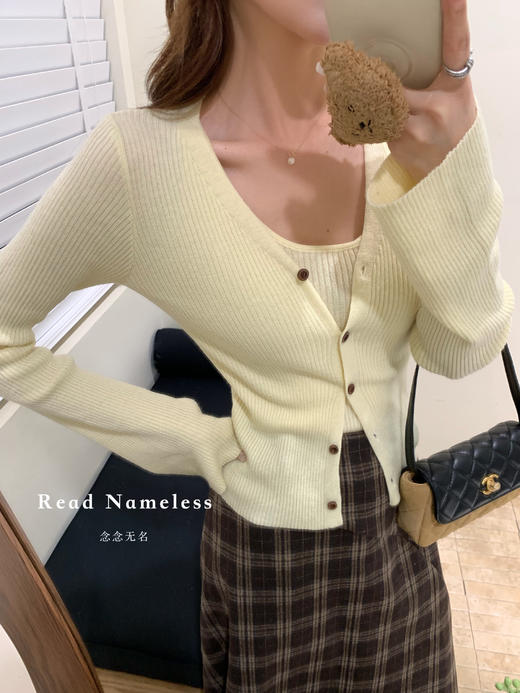 Read Nameless /嫩黄色针织开衫2件套+可可饼干格子裙 2025/11/6 商品图7