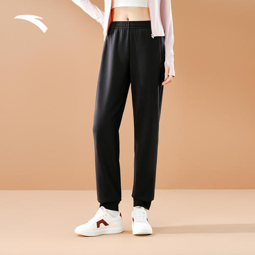 安踏针织运动长裤女2025新款加绒束脚卫裤黑色跑步裤子162547317N 商品图2