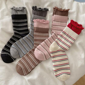 双罗口卷边拼接中筒条纹百搭堆堆袜-纪念日百货门店同款167596459
