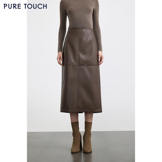 商场同款PURE TOUCH女装 25秋冬新款PU革H型半裙哑光时髦高腰长裙 商品图0