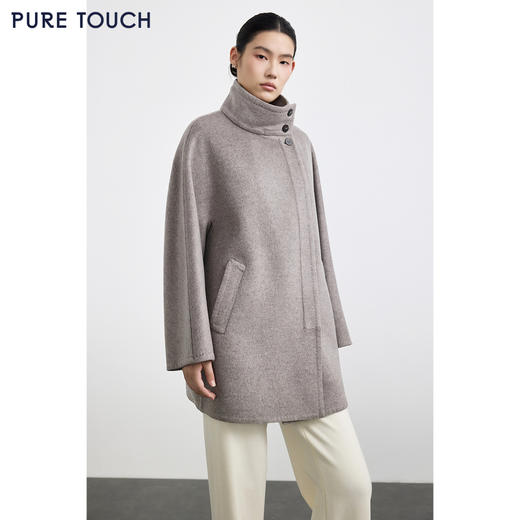 商场同款PURE TOUCH女装25冬立领毛呢大衣单排扣丝绒毛混纺短外套 商品图0