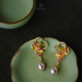 龢盒原创 夜未央·荷风拂夏池 银镶翡翠珍珠荷香耳坠