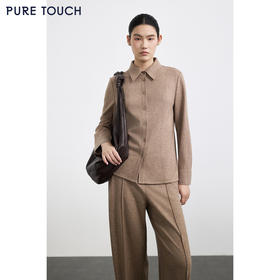 商场同款PURE TOUCH女装25秋冬新款羊毛混纺长袖衬衫厚款翻领衬衣