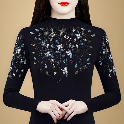 KQL 356H6800网纱彩色大码花钻遮肉显瘦气质时尚T恤妈妈衫 商品图2