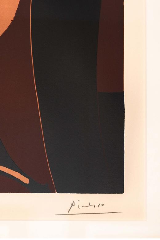 独角鹿西洋古董 1962年西班牙艺术家签名创作出品限量麻胶版画《戴黑帽子的杰奎琳》 商品图5