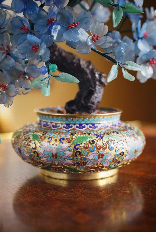 【已售】独角鹿西洋古董 20世纪中国创汇时期出品宝相花纹景泰蓝盆装饰「紫海棠」珍宝像生盆景 商品图3