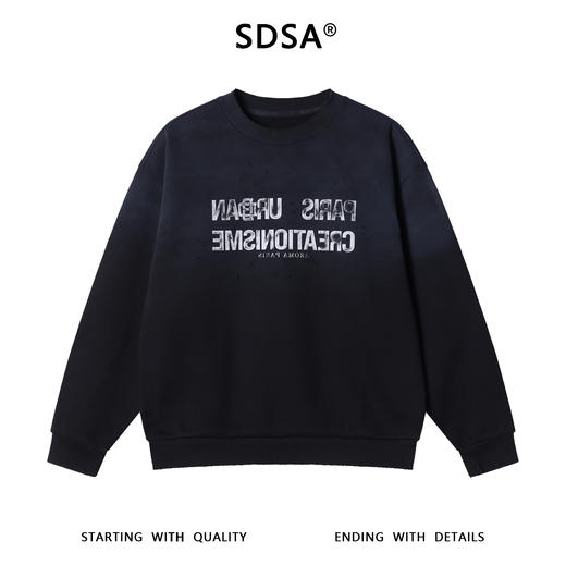 87818SDSA秋冬新款痞帅男装美式复古渐变印花字母圆领上衣磨破设计百搭 商品图1