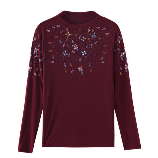 KQL 356H6800网纱彩色大码花钻遮肉显瘦气质时尚T恤妈妈衫 商品图4