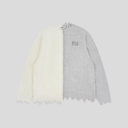 GOODBAI 916 logo贴布圆领撞色拼接破坏长袖针织衫 商品图2