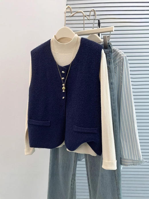 秋冬新款【针织马甲开衫】气质坎肩无袖背心 韩系chic酒红色上衣 商品图2