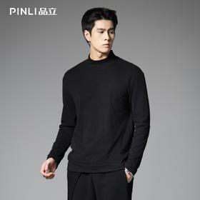 PINLI品立2025秋季新款男士立领纯色百搭打底长袖T恤上衣潮牌体恤GD253111185