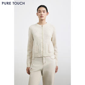 商场同款PURE TOUCH女装25秋冬新款圆领针织开衫拉链门襟羊毛混纺
