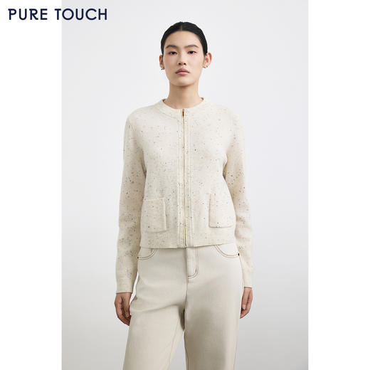 商场同款PURE TOUCH女装25秋冬新款圆领针织开衫拉链门襟羊毛混纺 商品图0