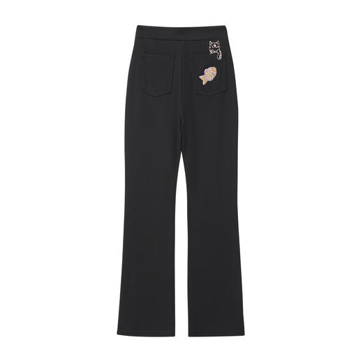 ONIARAI/鬼洗25秋冬新品泥棒蓝女款猫咪弹力喇叭针织长裤 N540181 商品图4