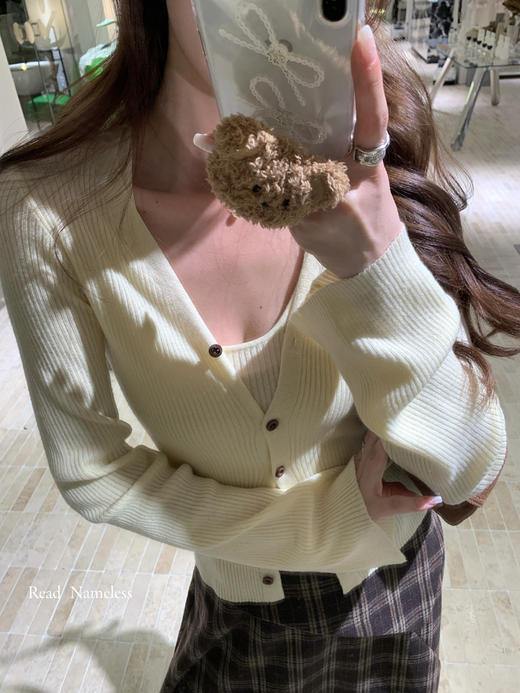 Read Nameless /嫩黄色针织开衫2件套+可可饼干格子裙 2025/11/6 商品图2