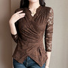 KQL 311H9176新款V领蕾丝打底衫遮肚显瘦蕾丝衫纯色 商品缩略图2