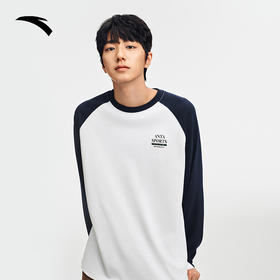 安踏纯棉长袖t恤男装秋季新款插肩袖简约打底衫运动上衣152538402