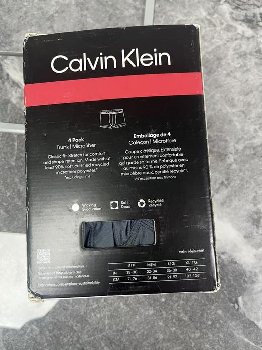 瑕疵Calvin Klein/CK 男士微纤维排汗柔软弹力透气平角裤内裤四条装 商品图2