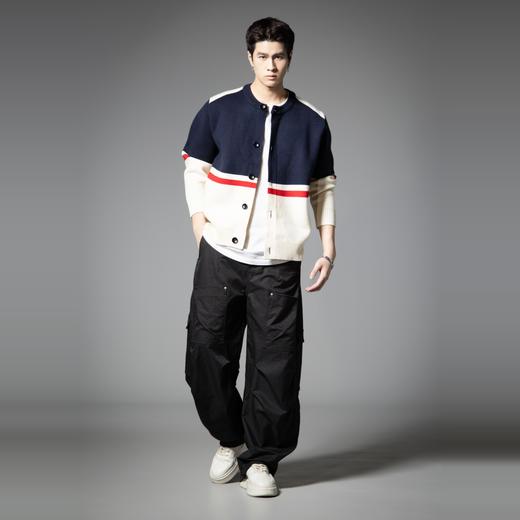 PINLI品立2025秋季新款圆领色块撞色开衫针织衫毛衣外套男士潮牌GD253110186 商品图4