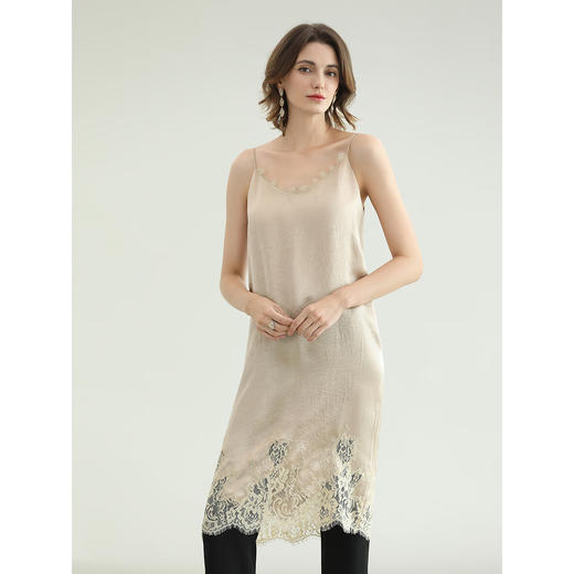 COCOBELLA[100%醋酸]蕾丝拼接肌理感连衣裙女吊带裙FR0081-2 商品图1