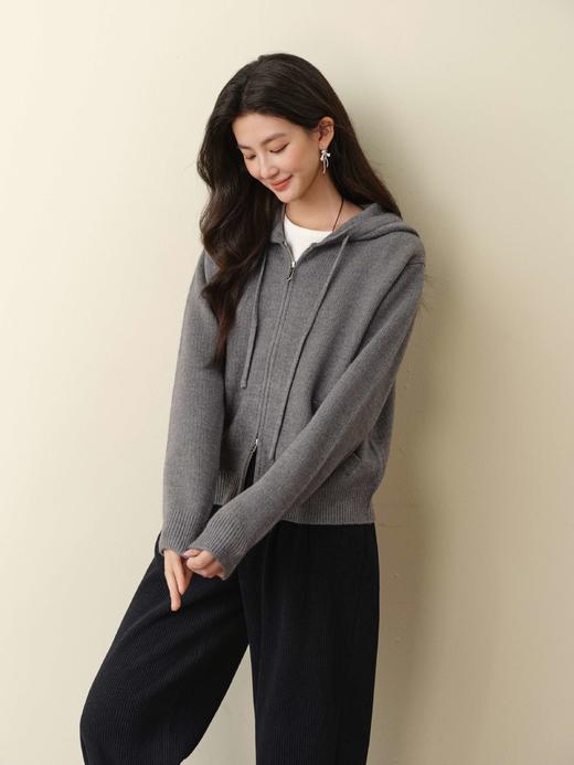 【严选】诗凡黎双拉链韩系慵懒连帽针织开衫7G9433081-4 商品图2