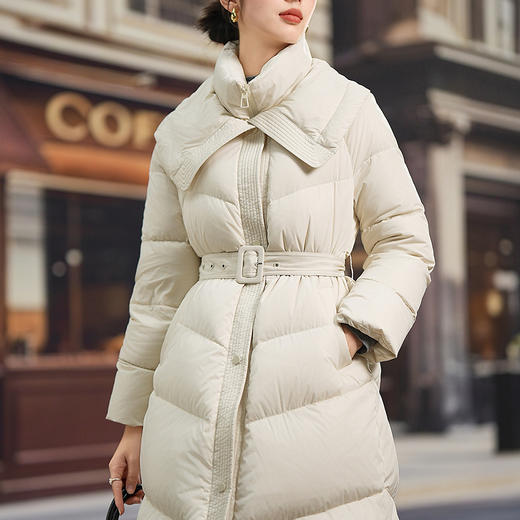 「高货kbnq」全新升级【铂金会员799/天猫1079/差价280】(02128)洛诗琳气质双层领羽绒服2025秋冬收腰假两件中长羽绒服 商品图1