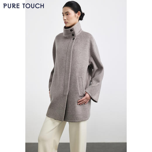 商场同款PURE TOUCH女装25冬立领毛呢大衣单排扣丝绒毛混纺短外套 商品图4