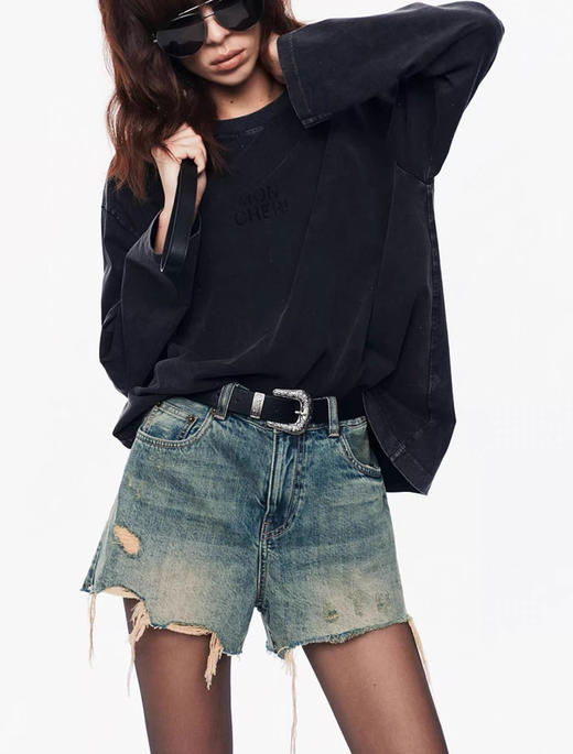 【开放日忙 秒杀价已调 直接拍】开放日最新款 Mo&co 烫钻 美式复古 棉质做旧斑驳 褪色工艺  薄卫衣 商品图1