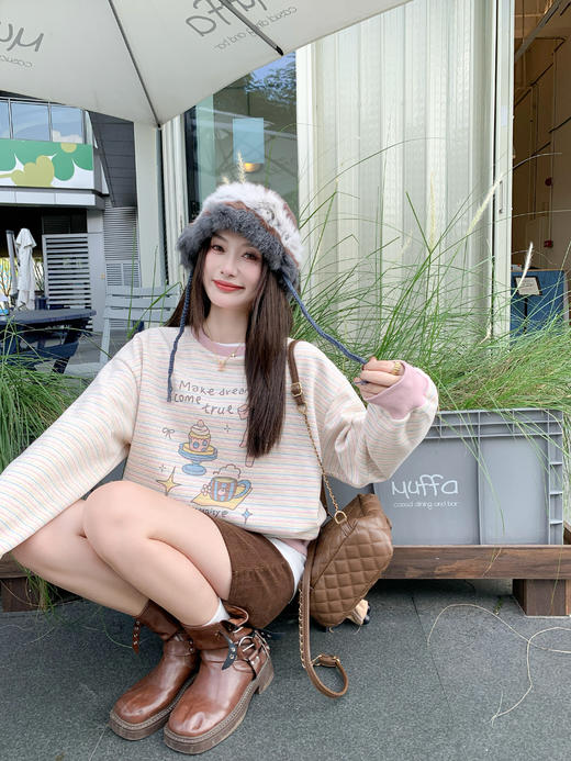 【169元任选2件】现货！粉色条纹印花卫衣 商品图10