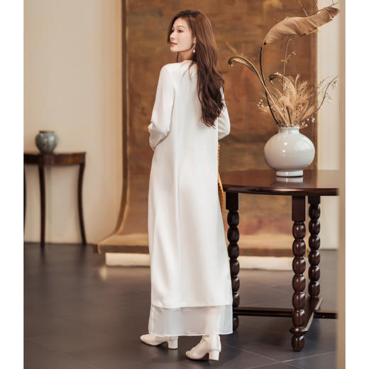 【林栖设计小店】（预售1.3）山茶知雾系列毛织连衣裙拼桑蚕丝飞片飘逸立体花朵2025秋冬新款长裙女1954082 商品图4