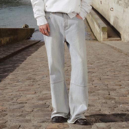 GOODBAI 916 logo洗色拼接微喇牛仔裤 商品图0