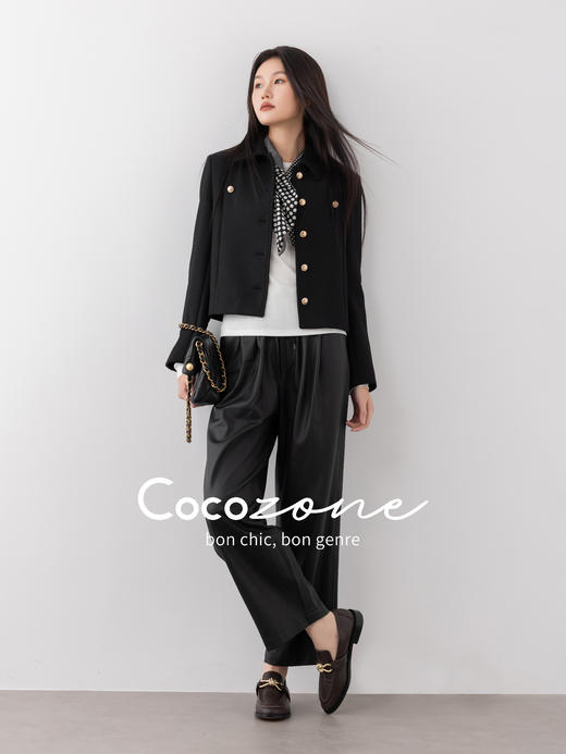 COCO ZONE 复古高级感松紧腰休闲裤显瘦直筒裤CC1C2326 商品图6