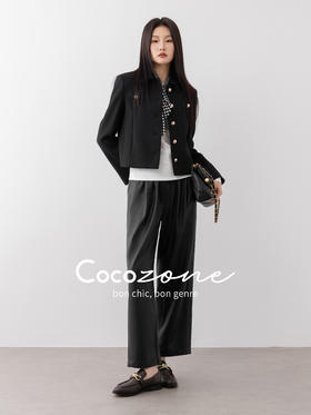 COCO ZONE 复古高级感松紧腰休闲裤显瘦直筒裤CC1C2326