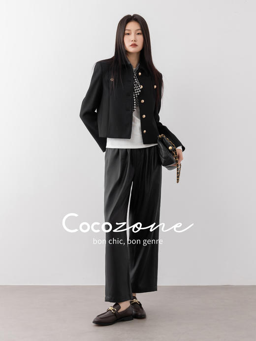 COCO ZONE 复古高级感松紧腰休闲裤显瘦直筒裤CC1C2326 商品图0