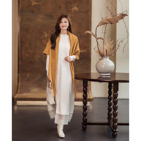 【林栖设计小店】（预售1.3）山茶知雾系列毛织连衣裙拼桑蚕丝飞片飘逸立体花朵2025秋冬新款长裙女1954082