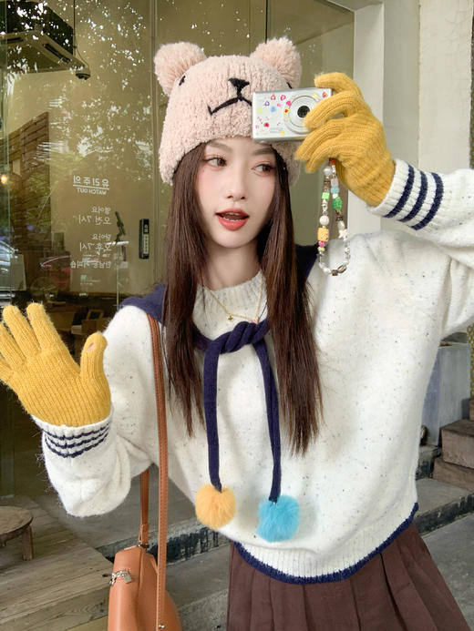 【189元任选2件】现货！米白色带蓝色披肩毛衣 商品图11