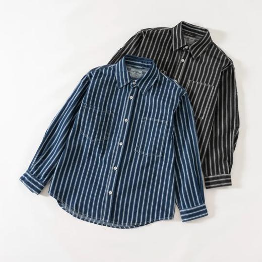 重磅阿美咔叽复古经典竖条纹工装牛仔衬衫 商品图1