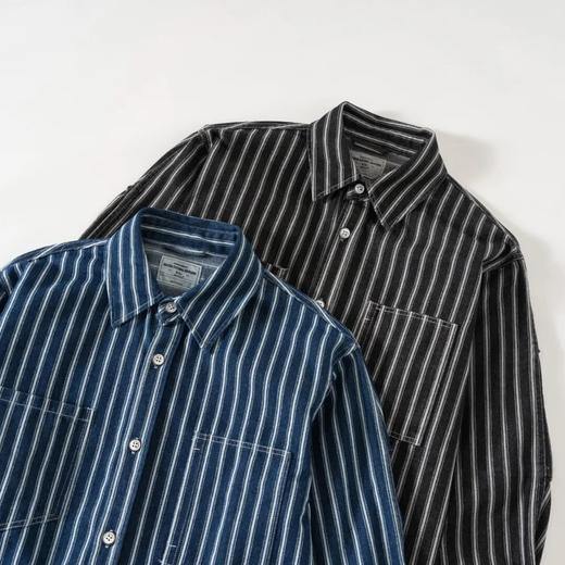 重磅阿美咔叽复古经典竖条纹工装牛仔衬衫 商品图2