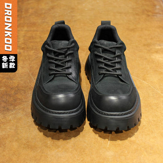 DRONKOO 2025 系带亮皮拼小暗格皮擦色低帮真皮休闲鞋 商品图0