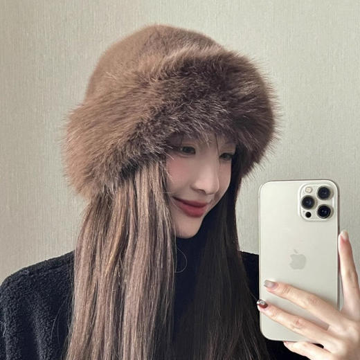 新款冬季帽子女秋冬加厚毛毛仿皮草渔夫帽保暖纯色百搭蒙古帽防风保暖帽子 商品图3