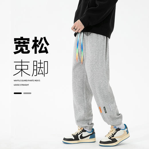 【加绒保暖】罗蒙秋冬款男士休闲裤束脚版型腰部个性彩色系绳时尚潮男潮搭运动长裤 商品图3