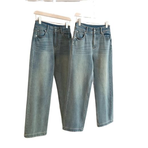 高光蓝牛直筒裤！2025双版本舒弹抓绒360立体水洗宽腰牛仔裤女款！ 商品图4